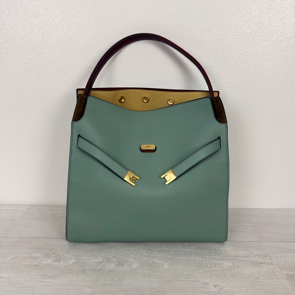 NWT Tory Burch Lee Radziwill Double Bag Large Rivulet Green Leather Suede $1098